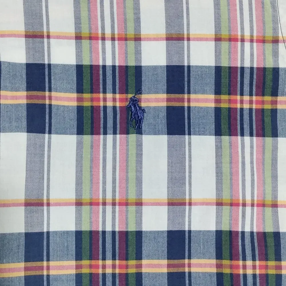 Ralph Lauren Shirt Mens Large Plaid Bleeding Madras Indian Cotton SS Button Down - Picture 5 of 13